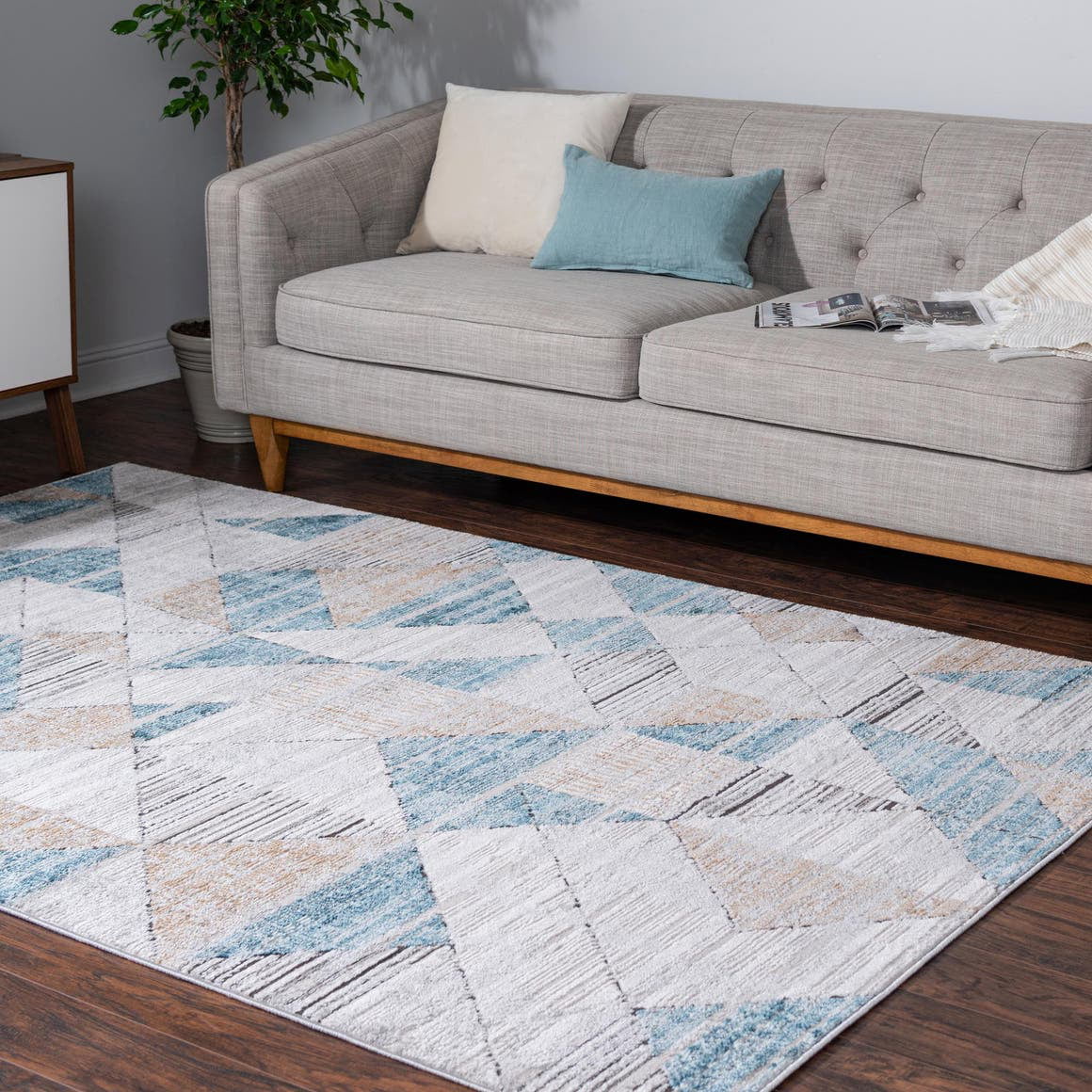 Area Rug Low Pile Perfect For Living Room Bedroom Blue, 4 x 6