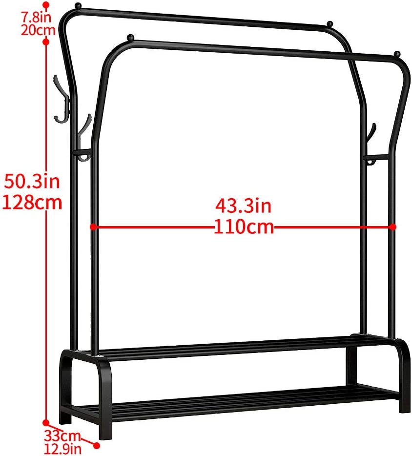Garment Rack Freestanding Hanger Double Rods Multi-functional Bedroom Clothing Rack