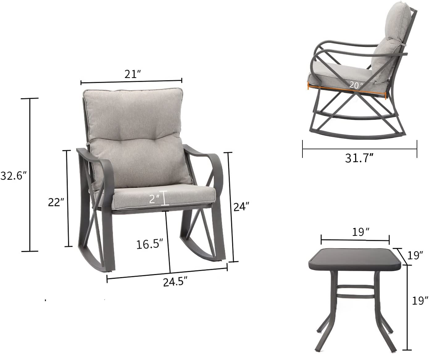 Bistro Set Patio Rocking Chairs Outdoor Furniture 3 Piece