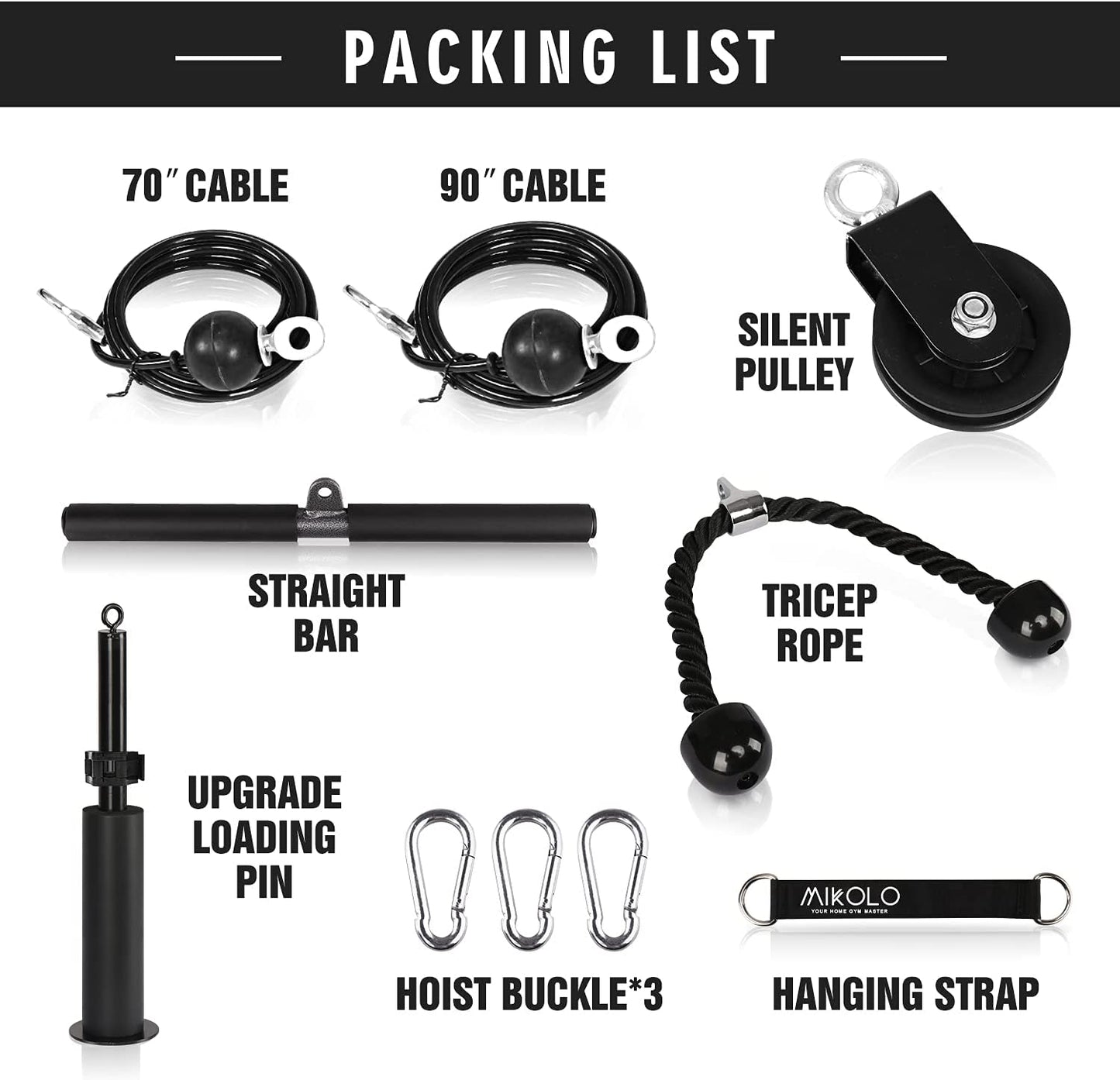 LAT & Lift Pulley System Dual Cable Machine (70''&90'') w/ Loading Pin for Triceps