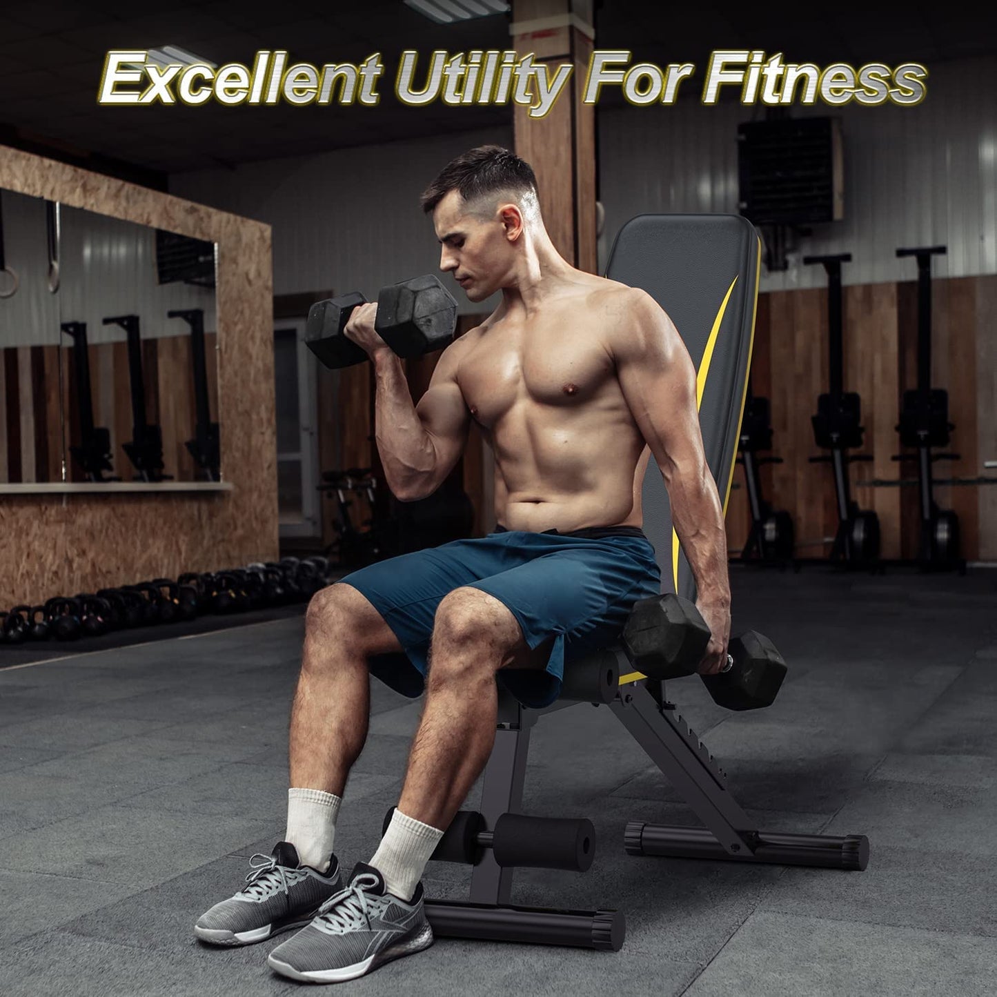 Weight Bench Foldable Strength Training Full Body Exercise w/ Resistance Bands for Home Gym