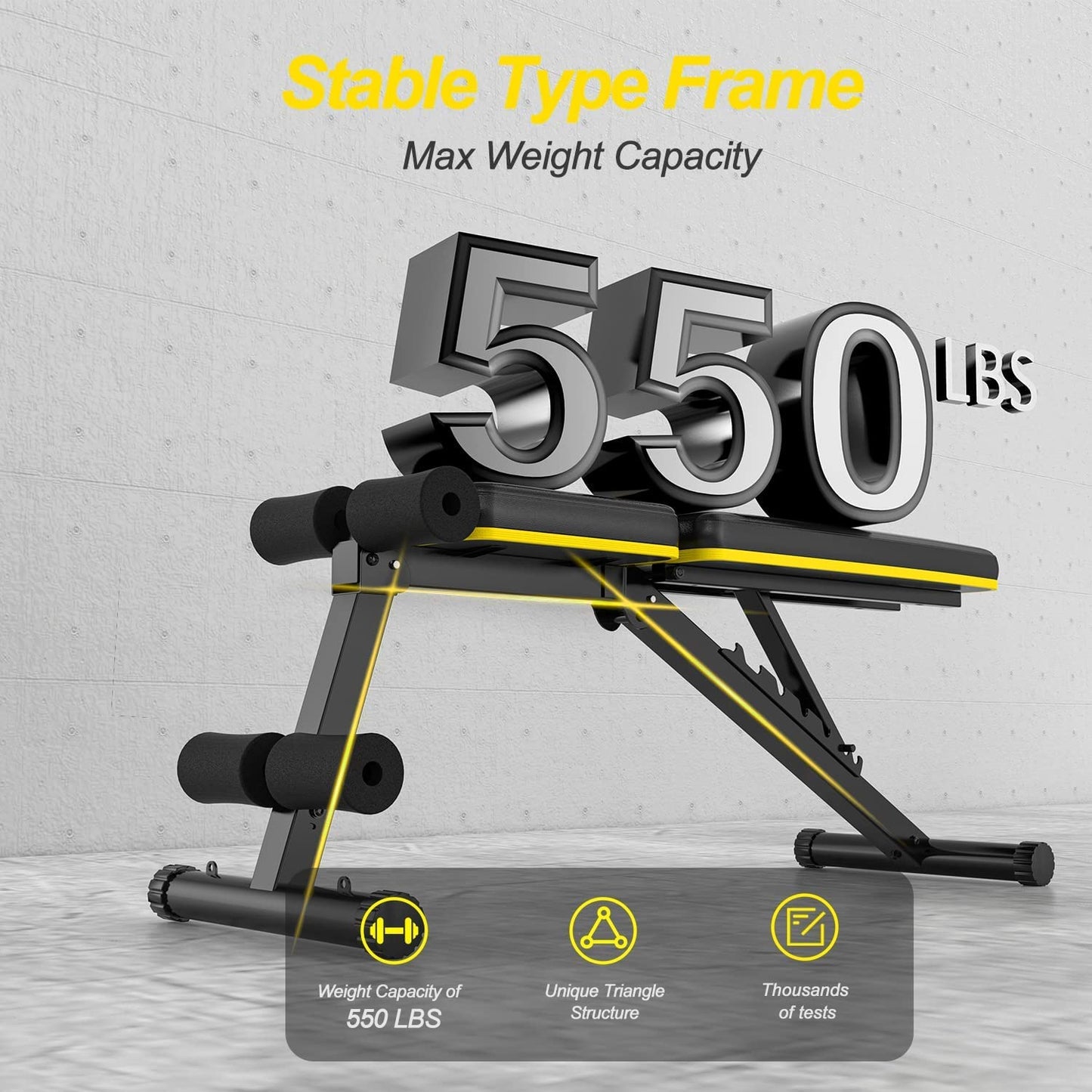 Weight Bench Foldable Strength Training Full Body Exercise w/ Resistance Bands for Home Gym