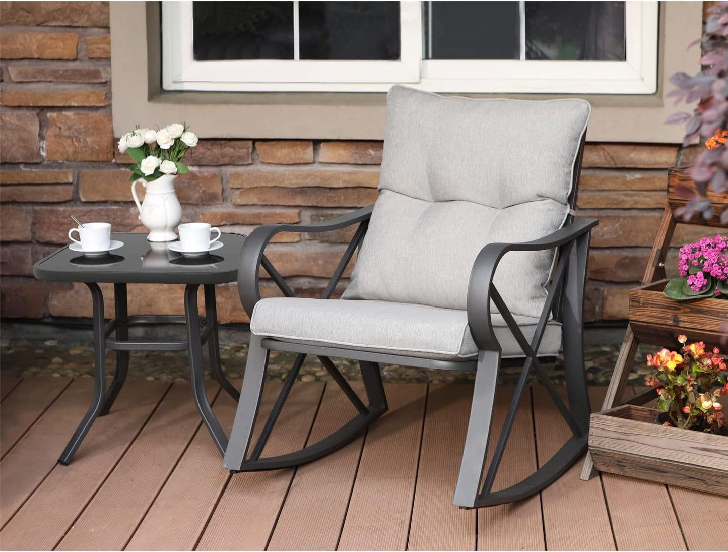 Bistro Set Patio Rocking Chairs Outdoor Furniture 3 Piece