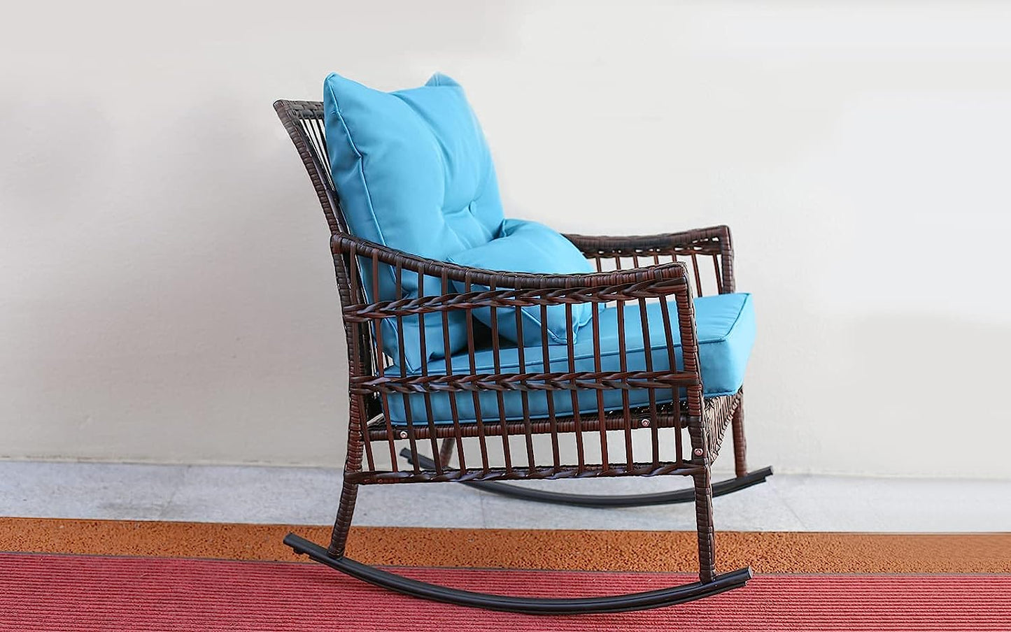 Wicker Rattan Rocking Chairs Patio Conversation Furniture Bistro Set of 3