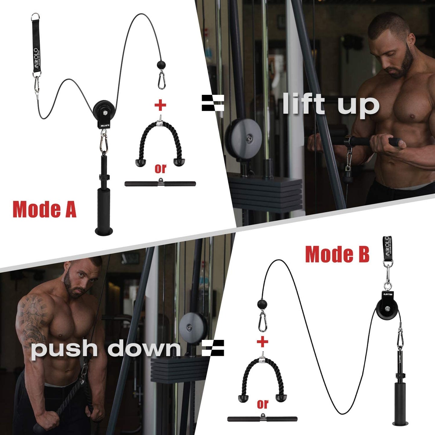 LAT & Lift Pulley System Dual Cable Machine (70''&90'') w/ Loading Pin for Triceps