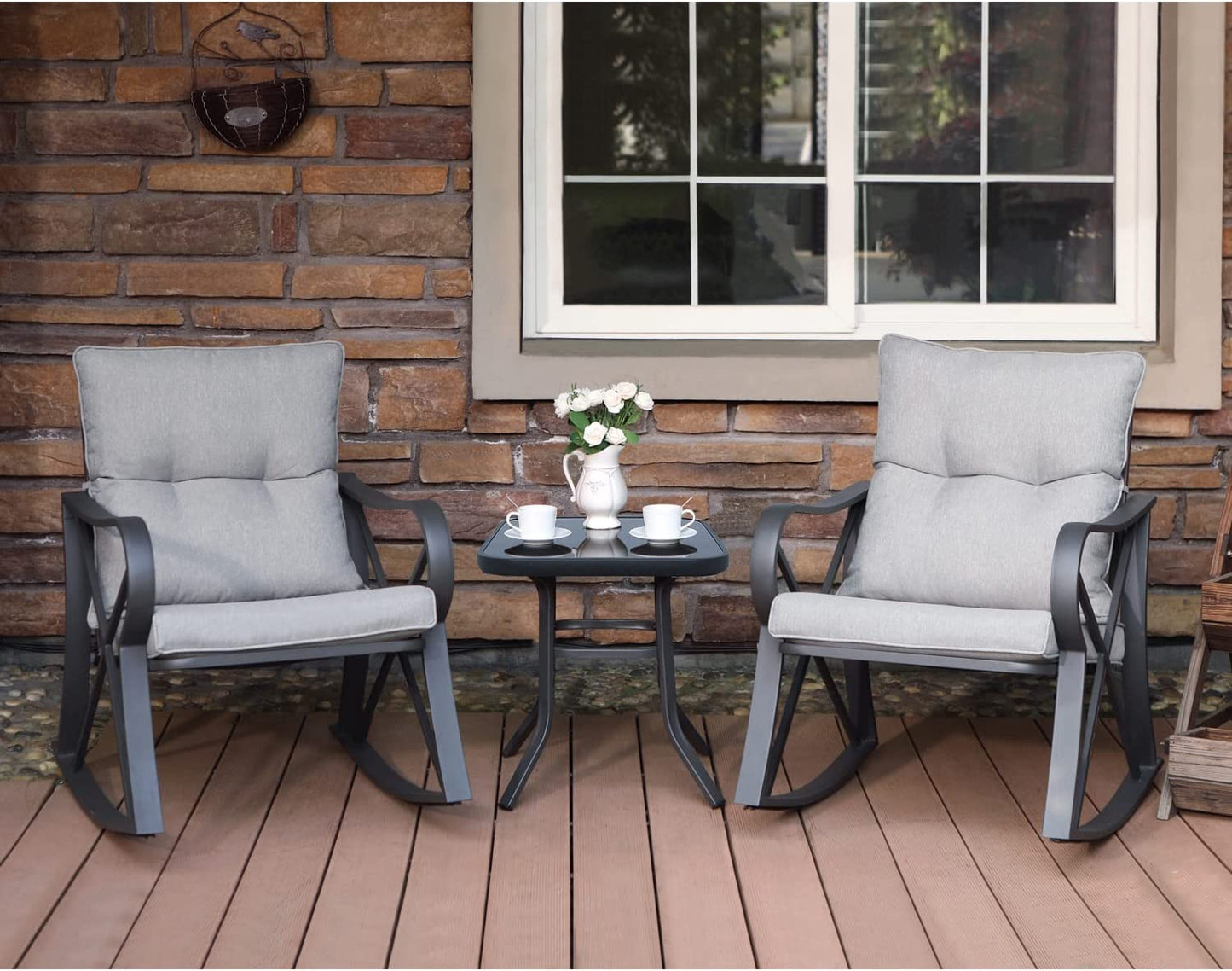 Bistro Set Patio Rocking Chairs Outdoor Furniture 3 Piece