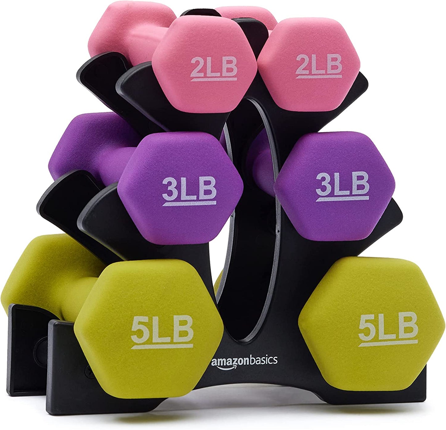 Dumbbell Weight Set Neoprene Coated Cast Iron with Stand