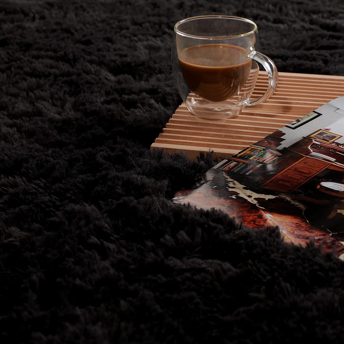 Soft Fuzzy Shaggy Black Fluffy Area Rugs 5x7