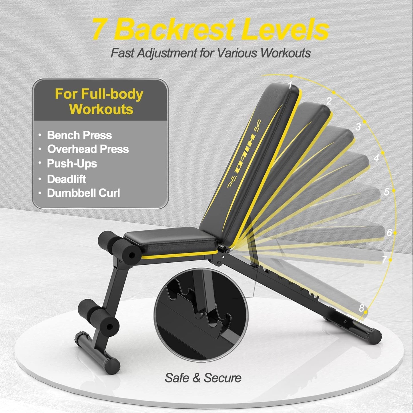 Weight Bench Foldable Strength Training Full Body Exercise w/ Resistance Bands for Home Gym