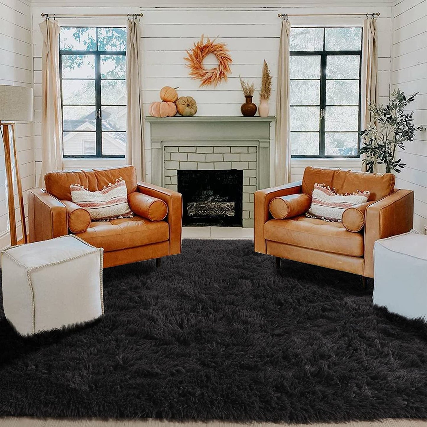 Soft Fuzzy Shaggy Black Fluffy Area Rugs 5x7