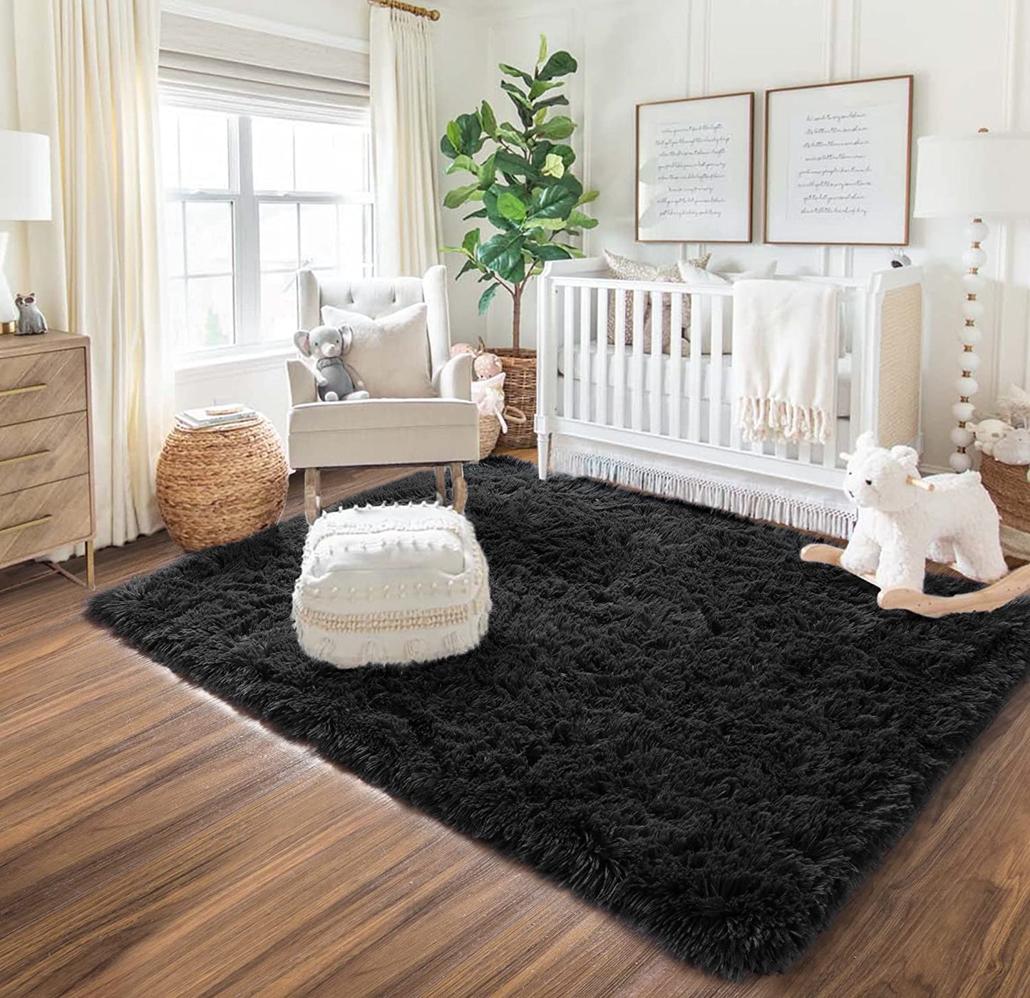 Soft Fuzzy Shaggy Black Fluffy Area Rugs 5x7