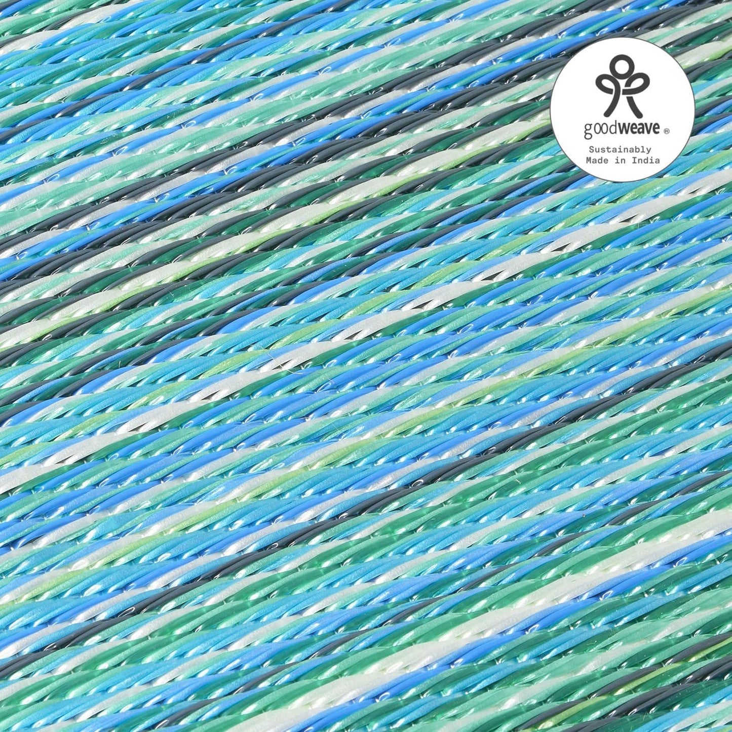 Striped Outdoor Rug Premium Recycled Plastic Cancun Turquoise Moss Green - 8x10 ft