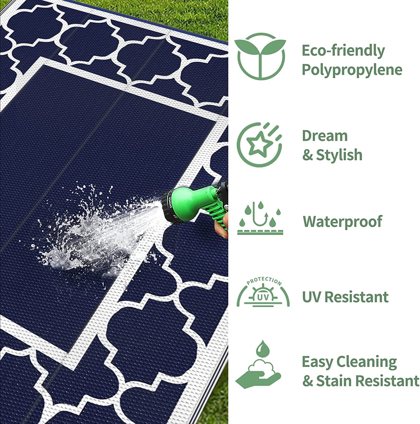 Outdoor Rug for Patio, Reversible Plastic Waterproof Rugs 8'x10'