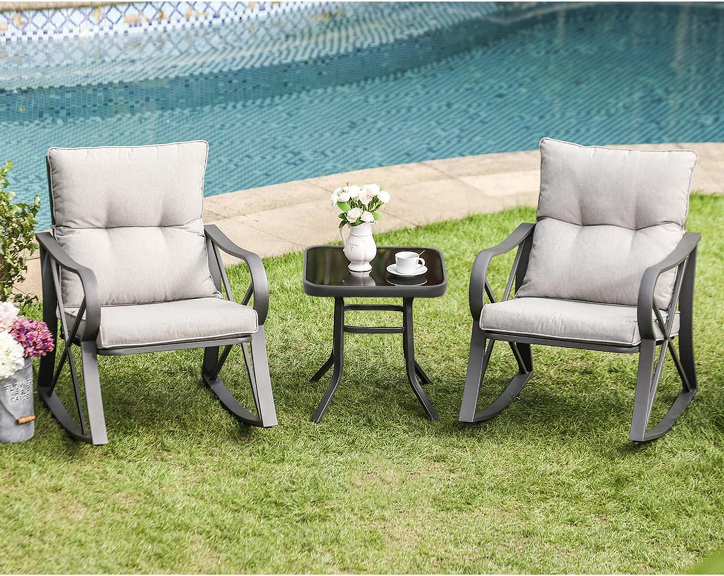 Bistro Set Patio Rocking Chairs Outdoor Furniture 3 Piece