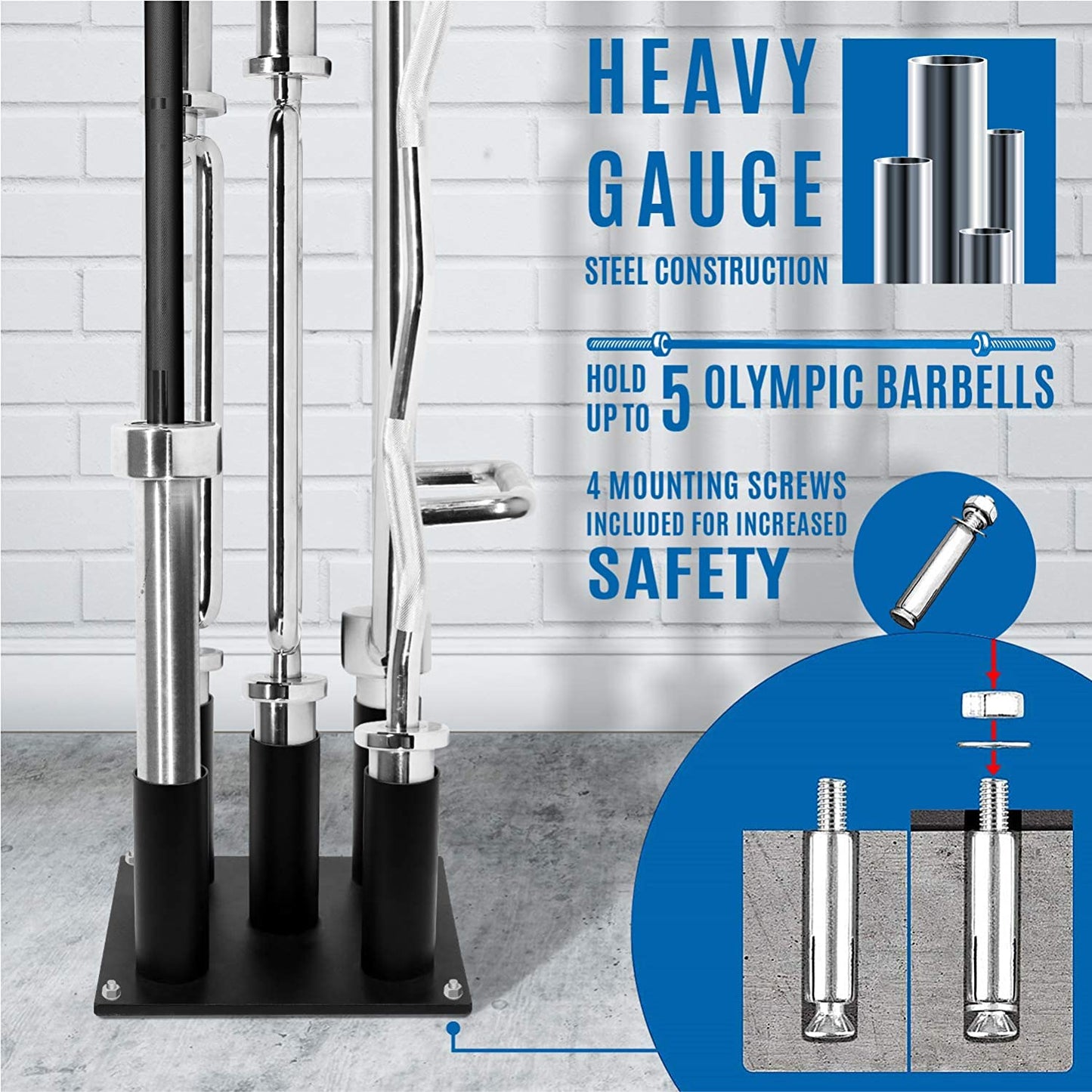 Barbell Holder Vertical Storage Rack Fit 2" Olympic Bar (5 Bars)