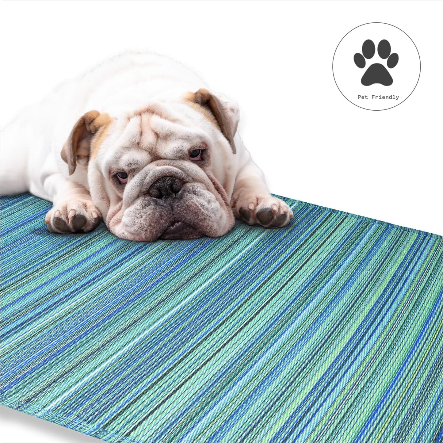 Striped Outdoor Rug Premium Recycled Plastic Cancun Turquoise Moss Green - 8x10 ft