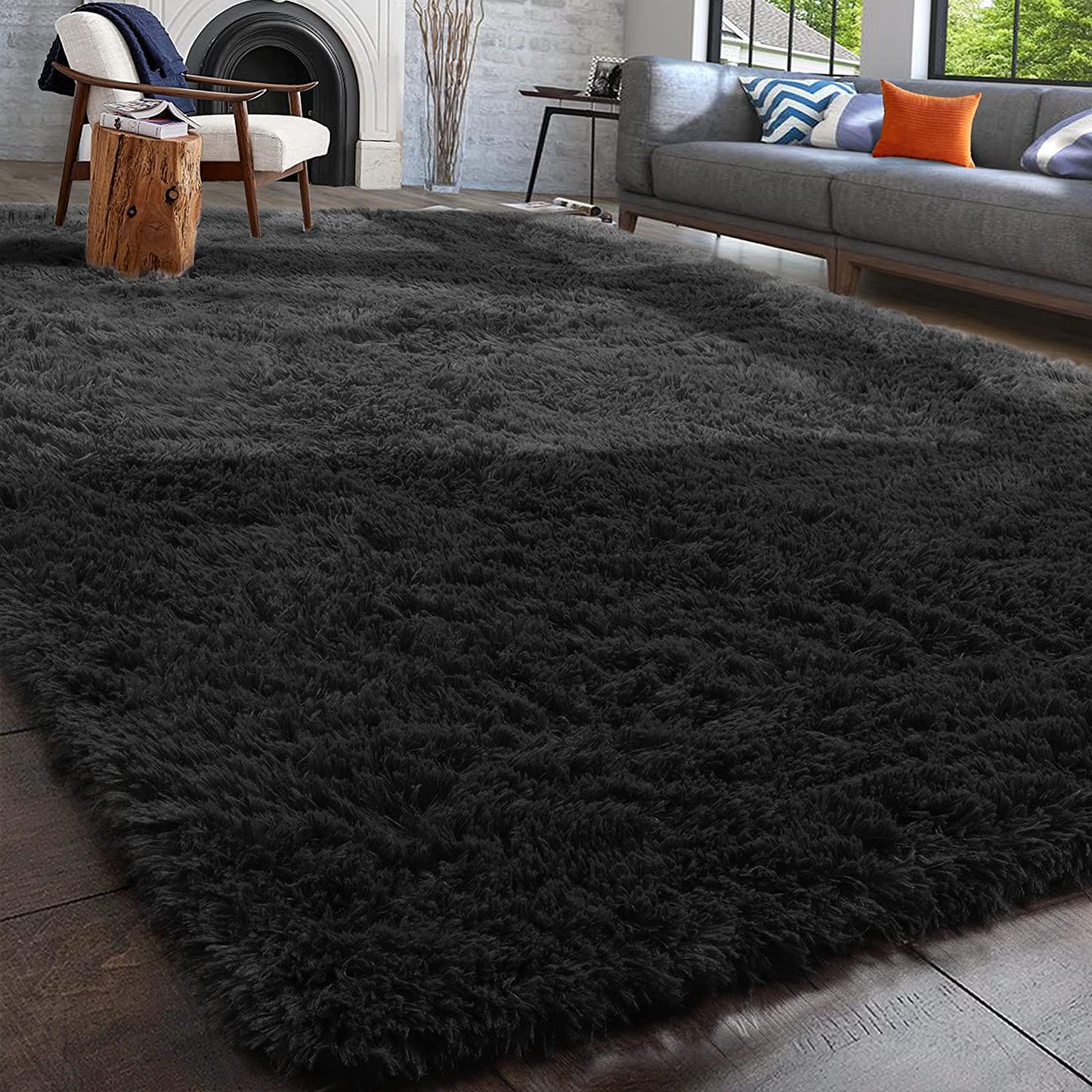 Soft Fuzzy Shaggy Black Fluffy Area Rugs 5x7