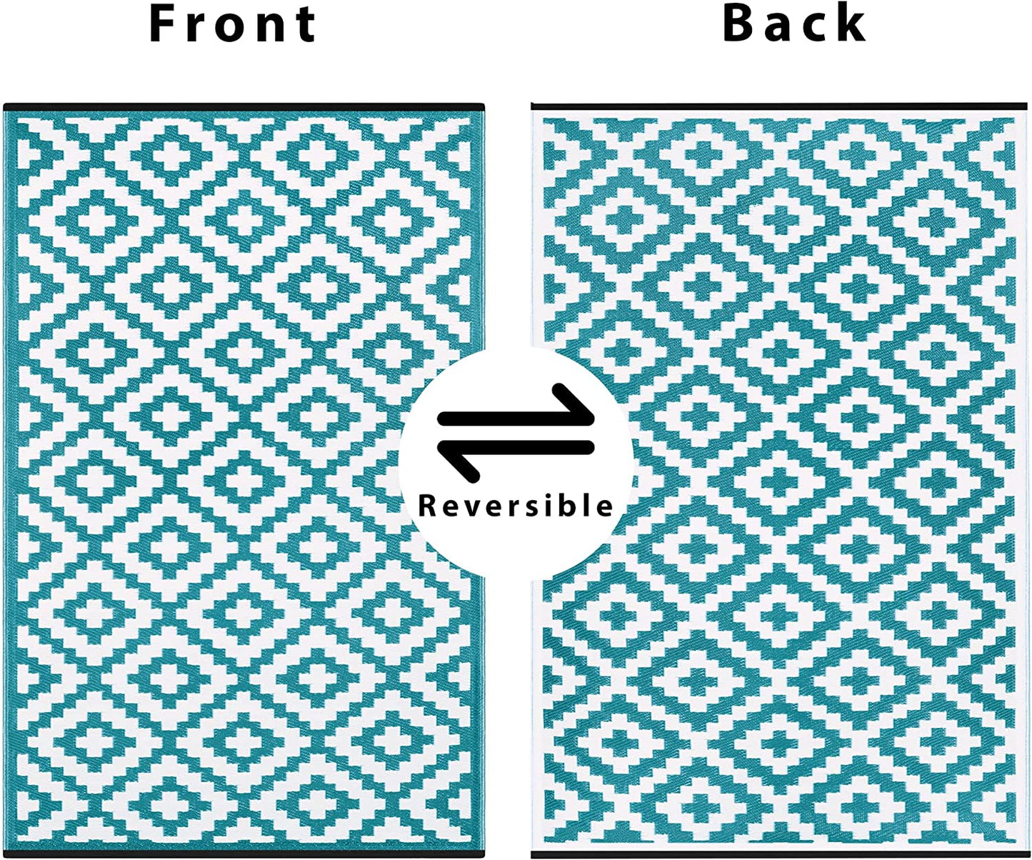 Reversible Outdoor Rug Modern Large Floor Carpets - Nirvana Teal Blue / White, 5 x 8 X ft