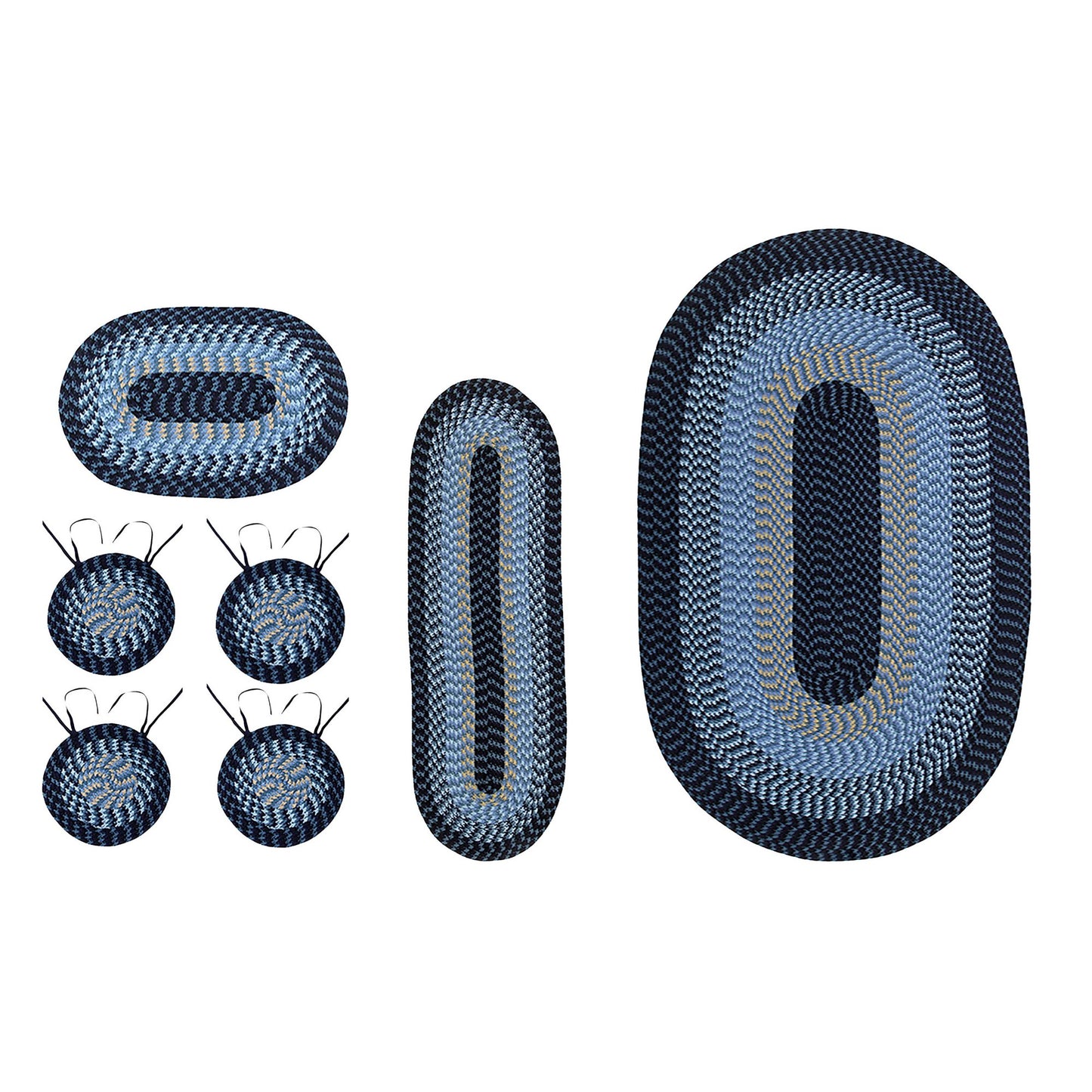 7PC Set Alpine Braided Rug Reversible Indoor Area Rug Navy Stripe