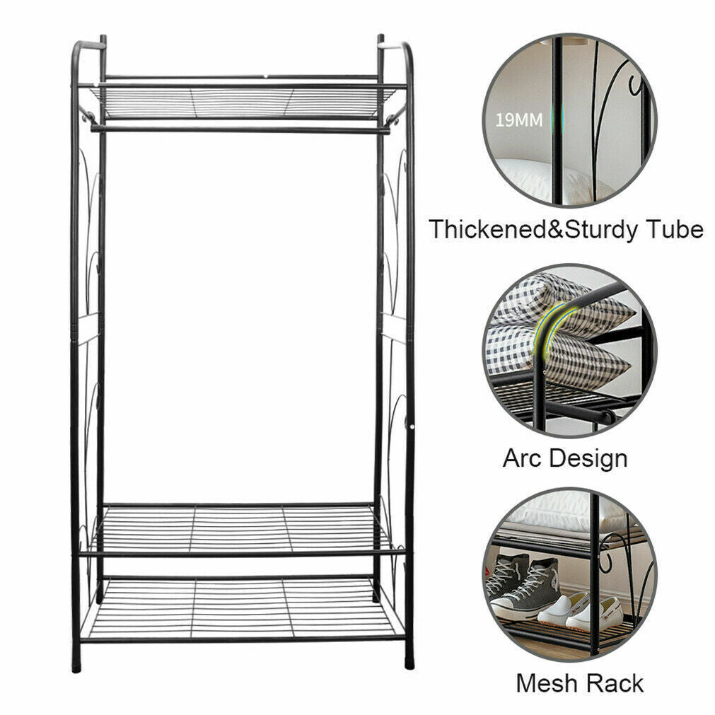 Clothes Double Rail Rack Garment Hanging Heavy Duty Organizer Coat Storage Shelf