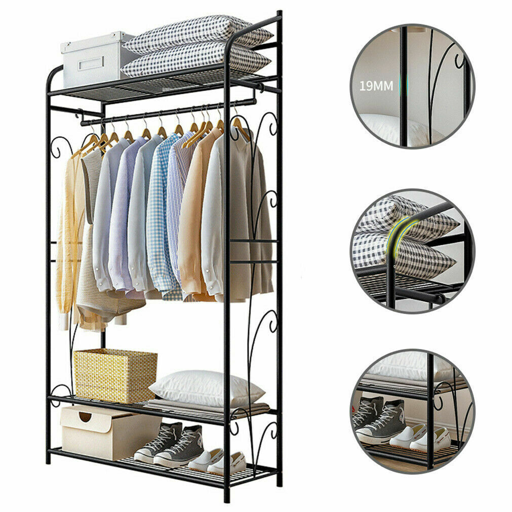 Clothes Double Rail Rack Garment Hanging Heavy Duty Organizer Coat Storage Shelf