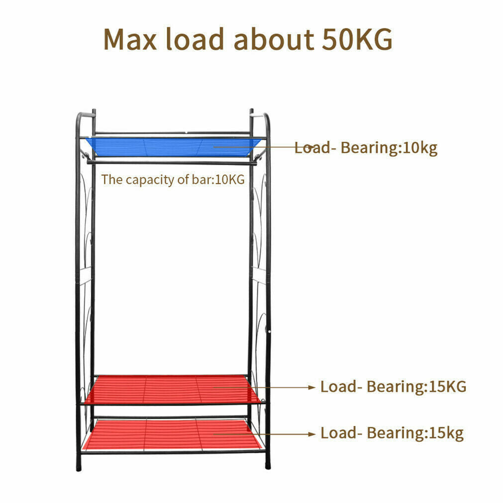 Clothes Double Rail Rack Garment Hanging Heavy Duty Organizer Coat Storage Shelf