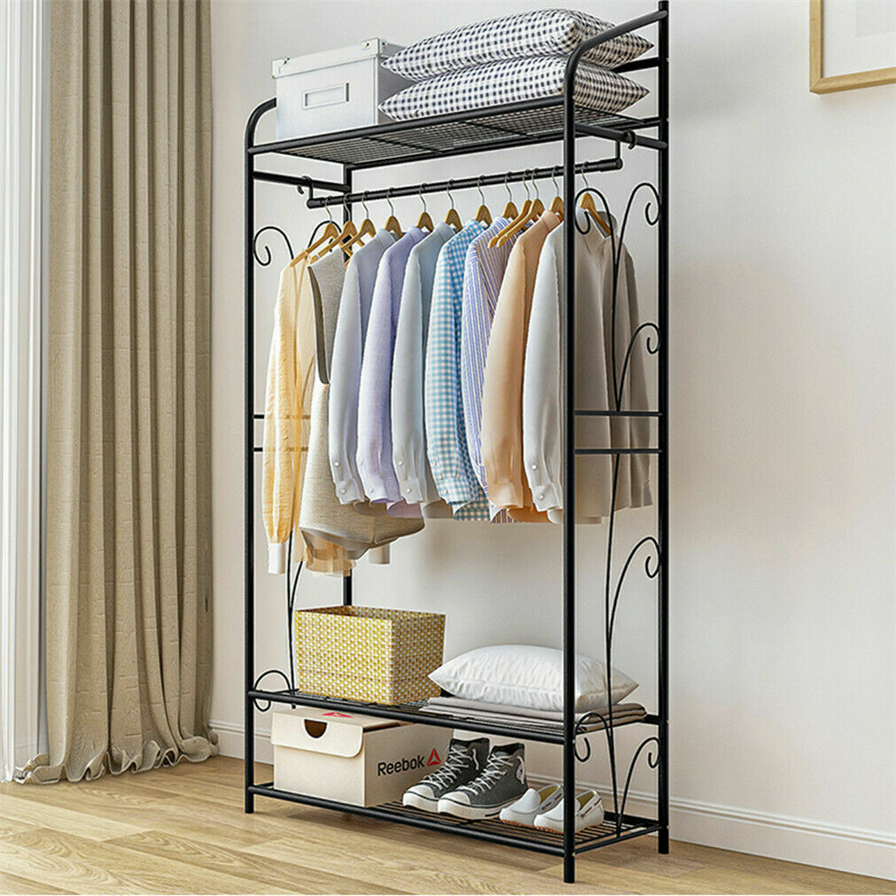 Clothes Double Rail Rack Garment Hanging Heavy Duty Organizer Coat Storage Shelf
