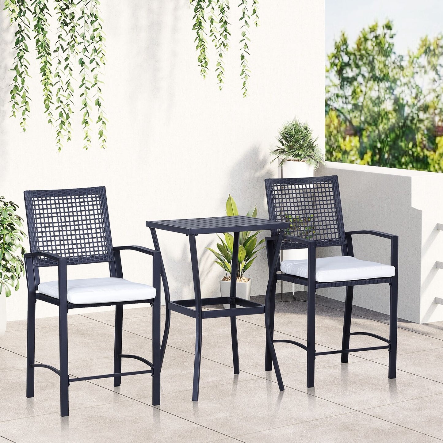 Patio Furniture Rattan Wicker Bistro Set Bar Table 3PC