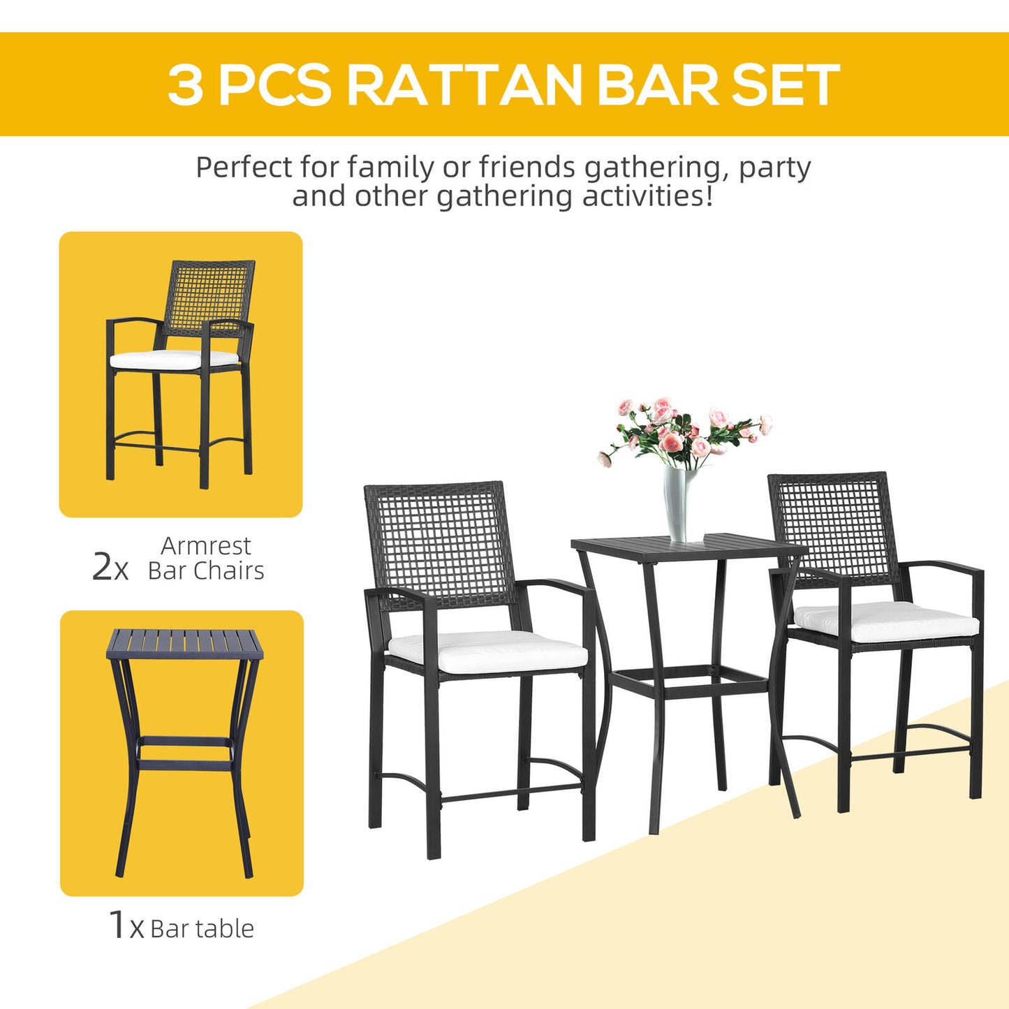 Patio Furniture Rattan Wicker Bistro Set Bar Table 3PC