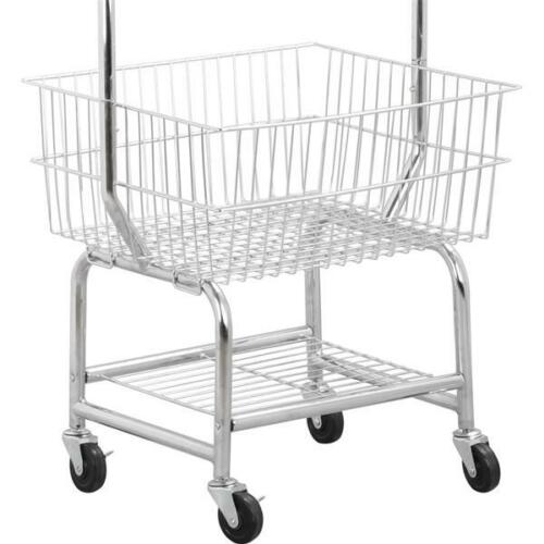 Rolling Laundry Cart On Wheels Organizer Storage Basket Pole Hanger Heavy Duty