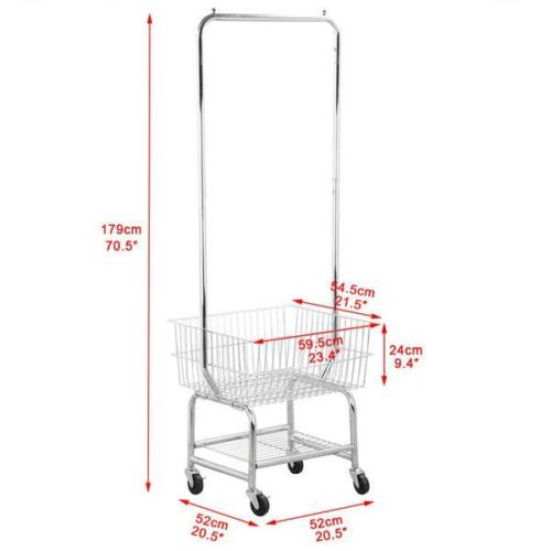 Rolling Laundry Cart On Wheels Organizer Storage Basket Pole Hanger Heavy Duty