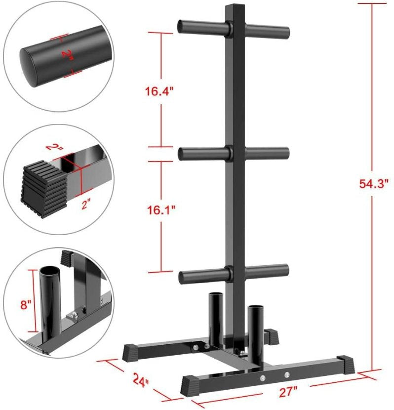 Weight Plate Rack Tree & Barbell Bar Holders Olympic Weight Organizer Storage Stand