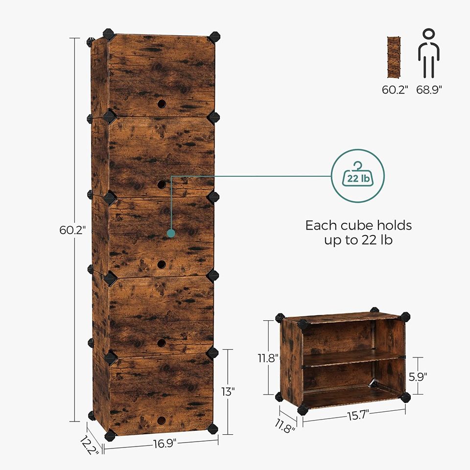 Shoe Rack with Plastic Panels, 10-Slot Storage Organizer Unit with Doors