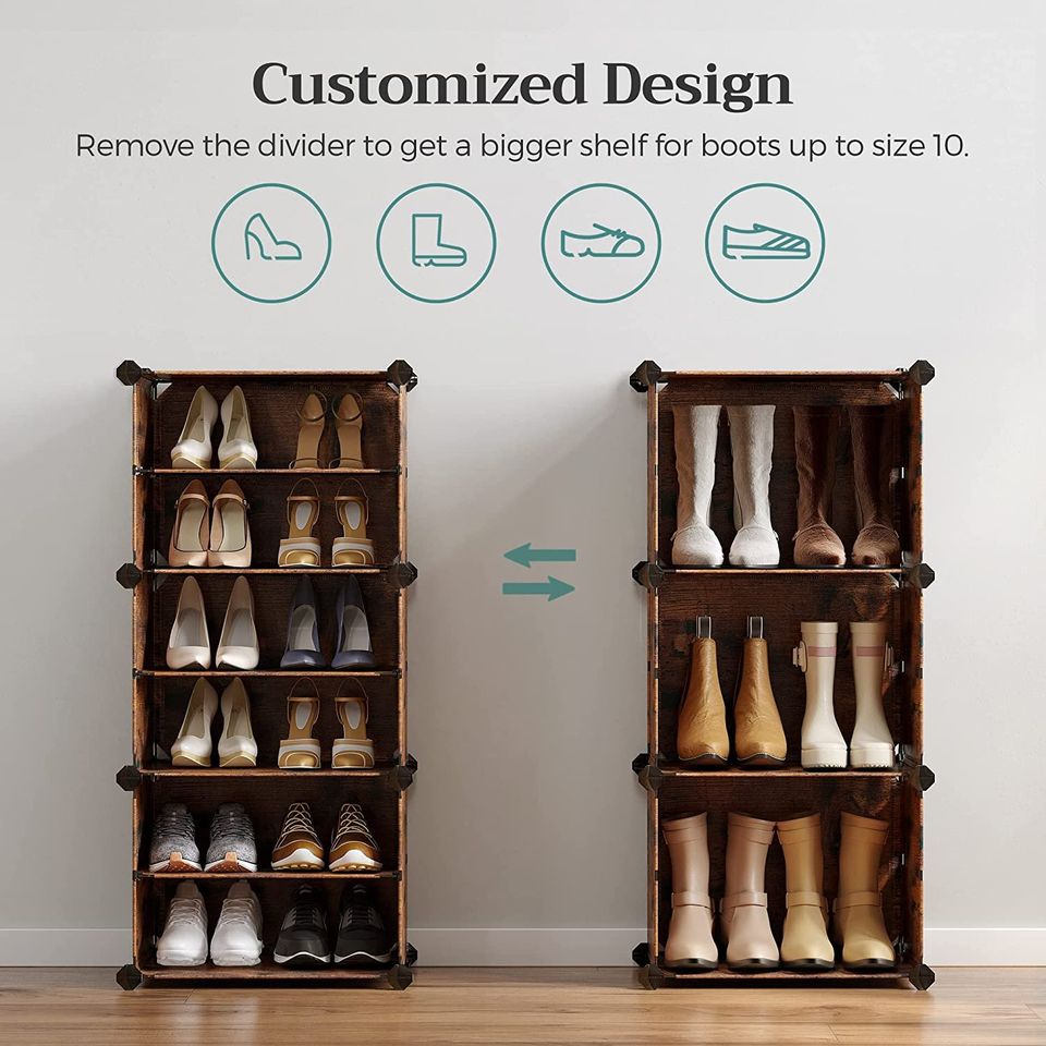 Shoe Rack with Plastic Panels, 10-Slot Storage Organizer Unit with Doors
