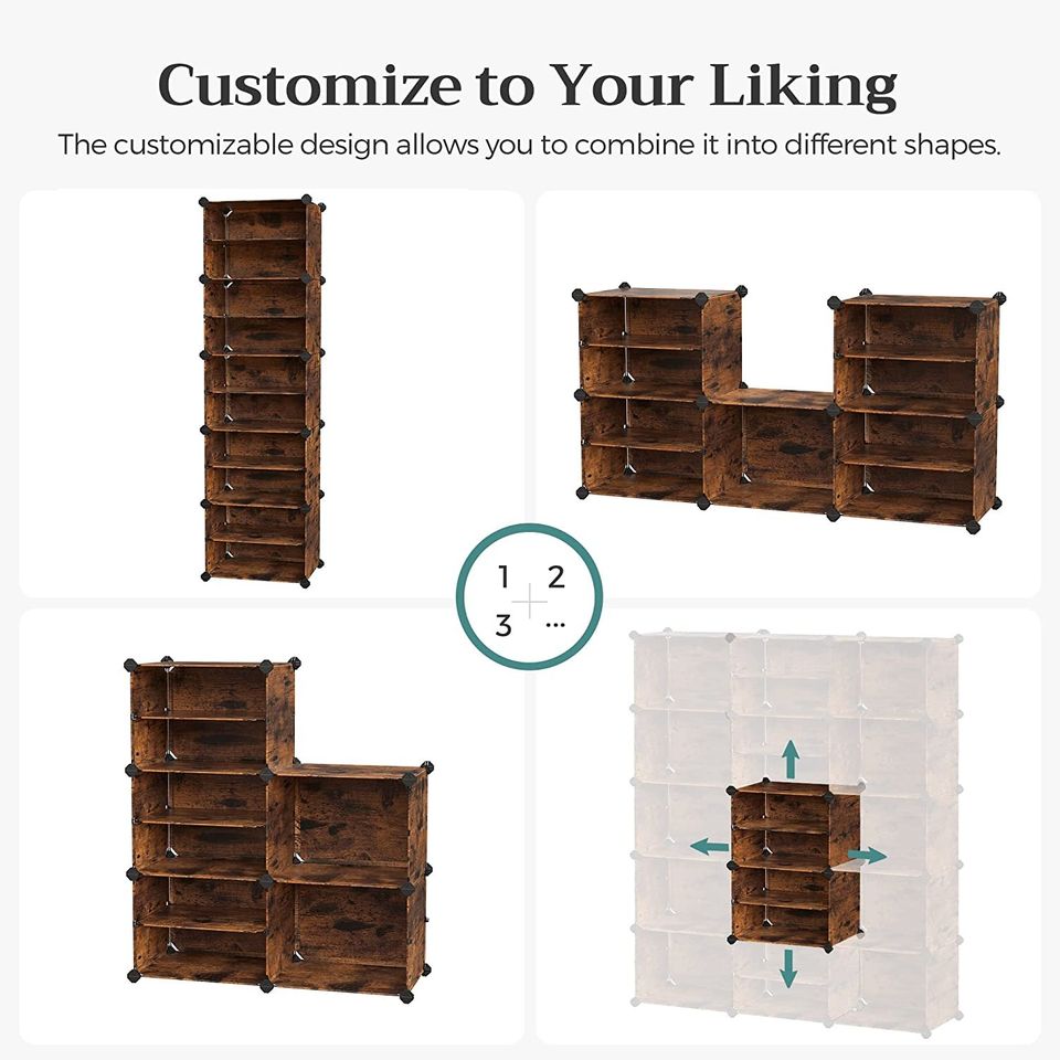 Shoe Rack with Plastic Panels, 10-Slot Storage Organizer Unit with Doors