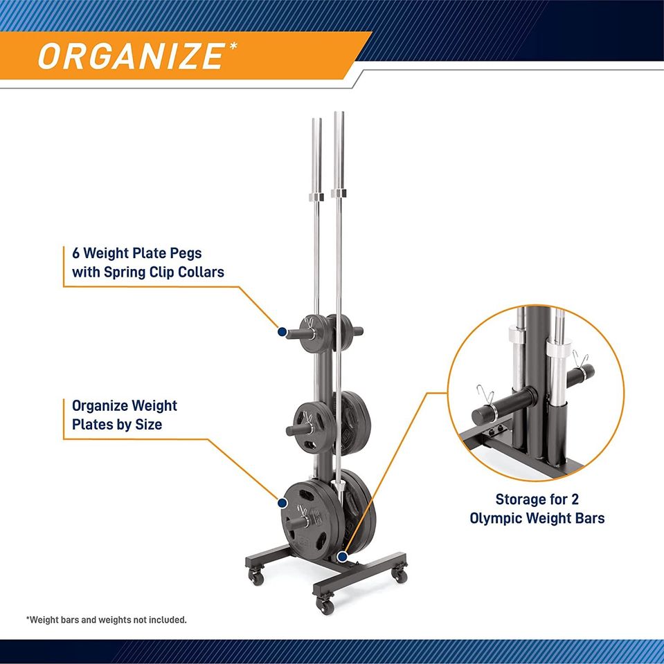 Olympic Weight Plate Rack with Transport Wheels Vertical Bar Holder for Home Gym Exercise