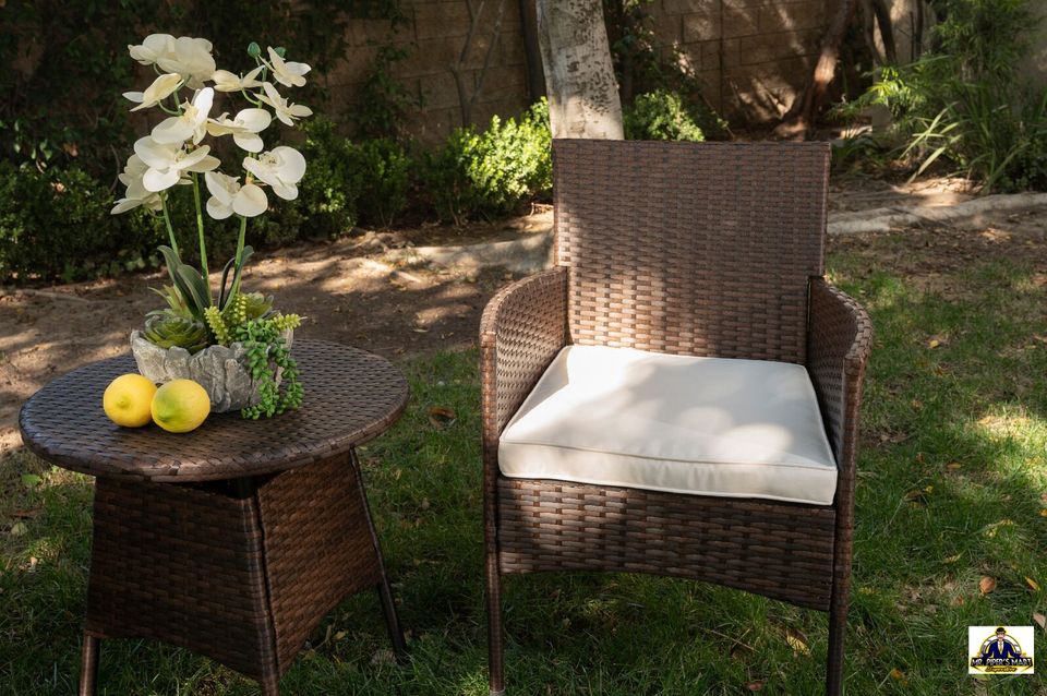 Outdoor Wicker Chair Set Rattan Patio Furniture Seat Cushions with Table 3PCS
