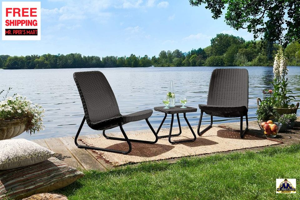 Patio Furniture Set with Side Table and Outdoor Chairs, Dark Grey