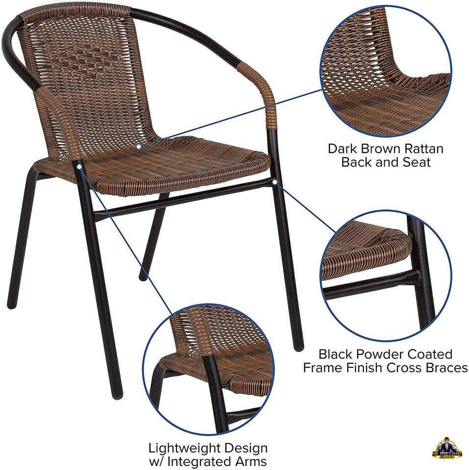 Restaurant Stack Chair Medium Brown Rattan Indoor-Outdoor 2 Pack