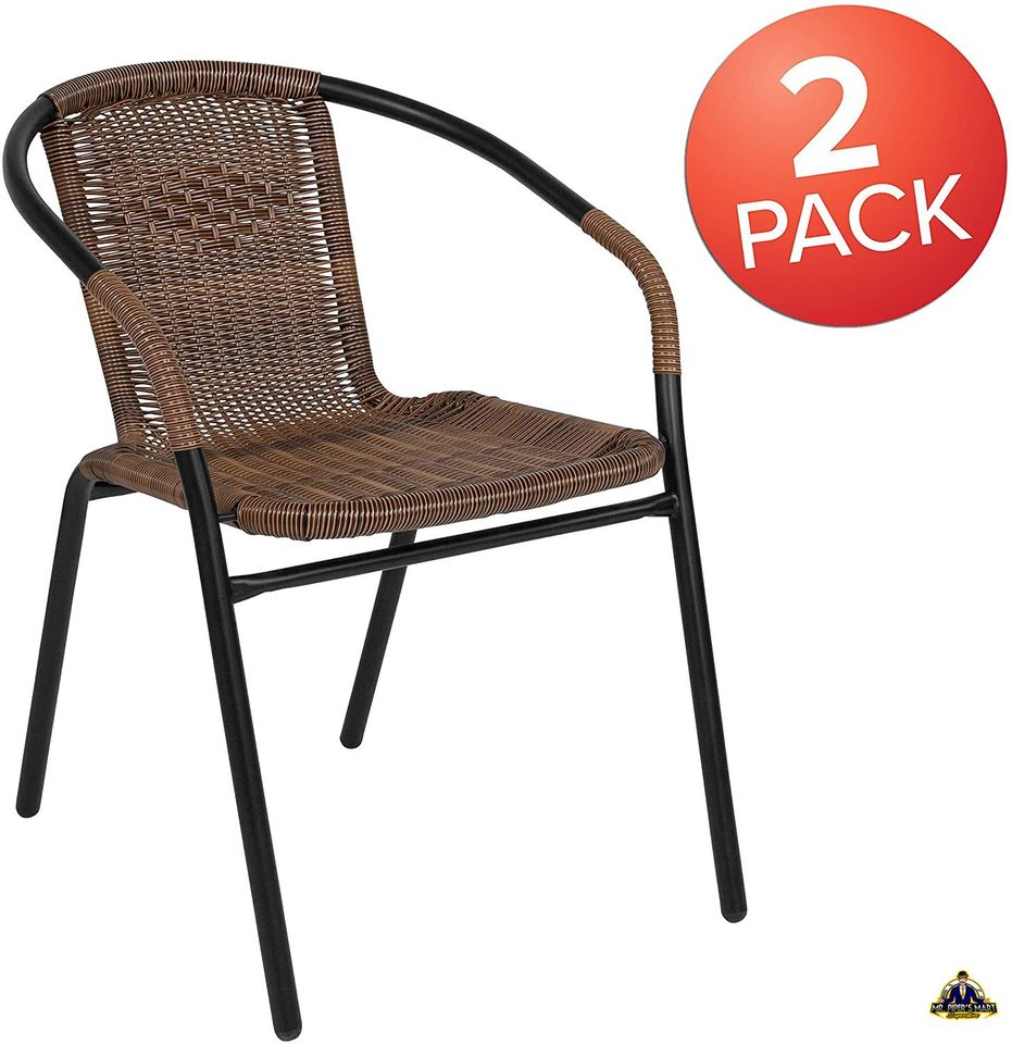 Restaurant Stack Chair Medium Brown Rattan Indoor-Outdoor 2 Pack