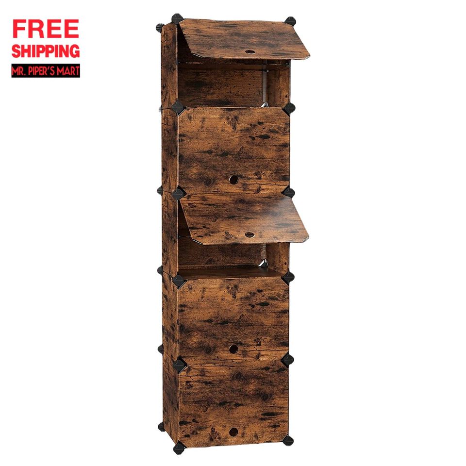 Shoe Rack with Plastic Panels, 10-Slot Storage Organizer Unit with Doors