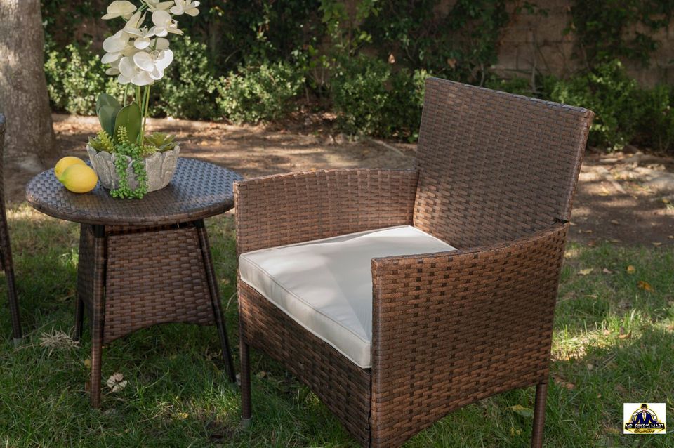 Outdoor Wicker Chair Set Rattan Patio Furniture Seat Cushions with Table 3PCS