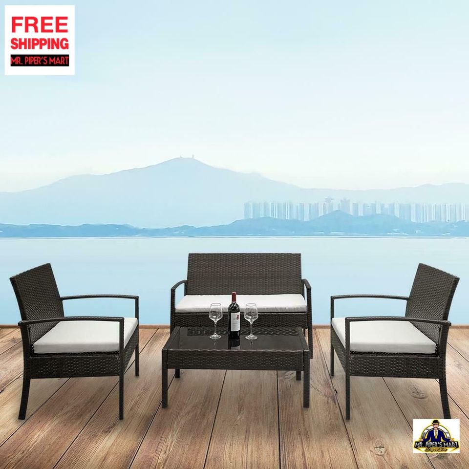 Patio Furniture Set Garden Lawn Sofa Set /w Cushion Seat 4 PCS Rattan