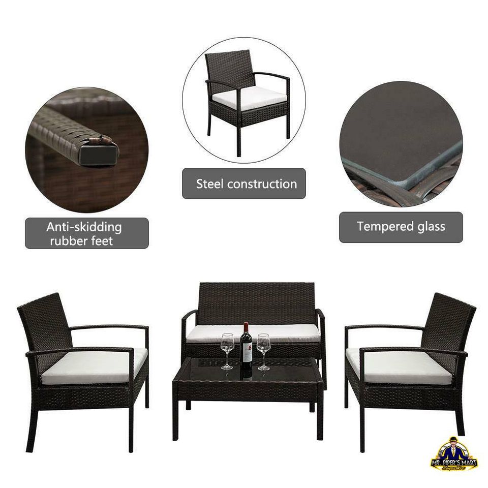 Patio Furniture Set Garden Lawn Sofa Set /w Cushion Seat 4 PCS Rattan