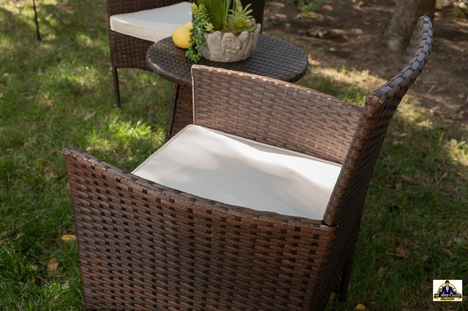 Outdoor Wicker Chair Set Rattan Patio Furniture Seat Cushions with Table 3PCS