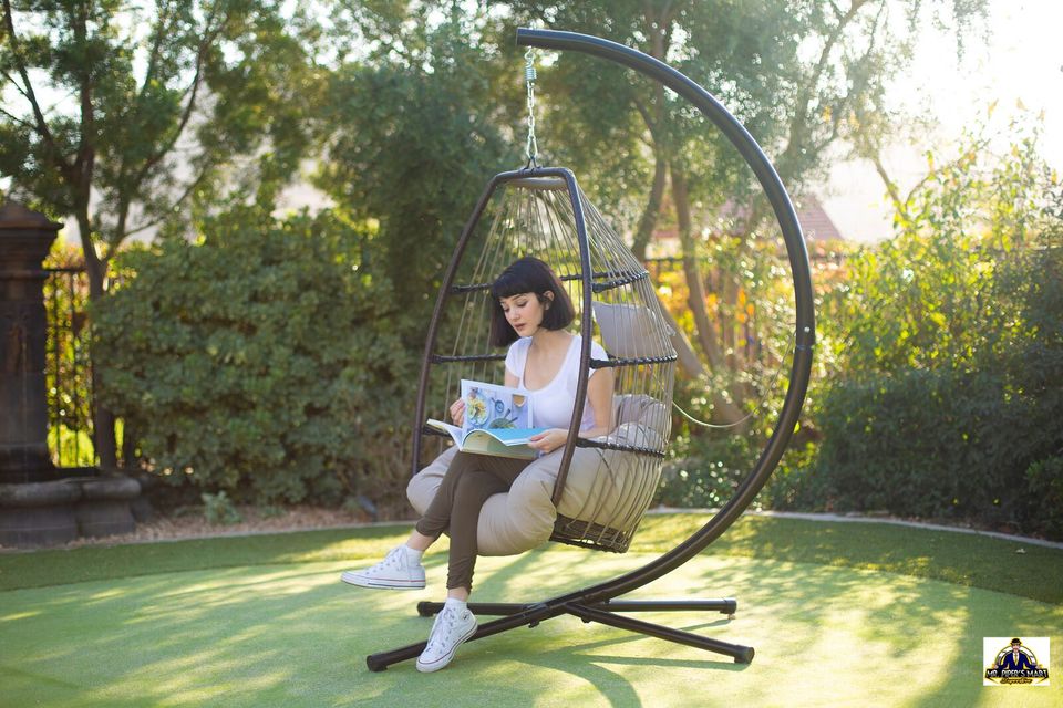Outdoor Large Lounge Chair Patio Hanging Egg Seat Swing Cushion Headrest Beige