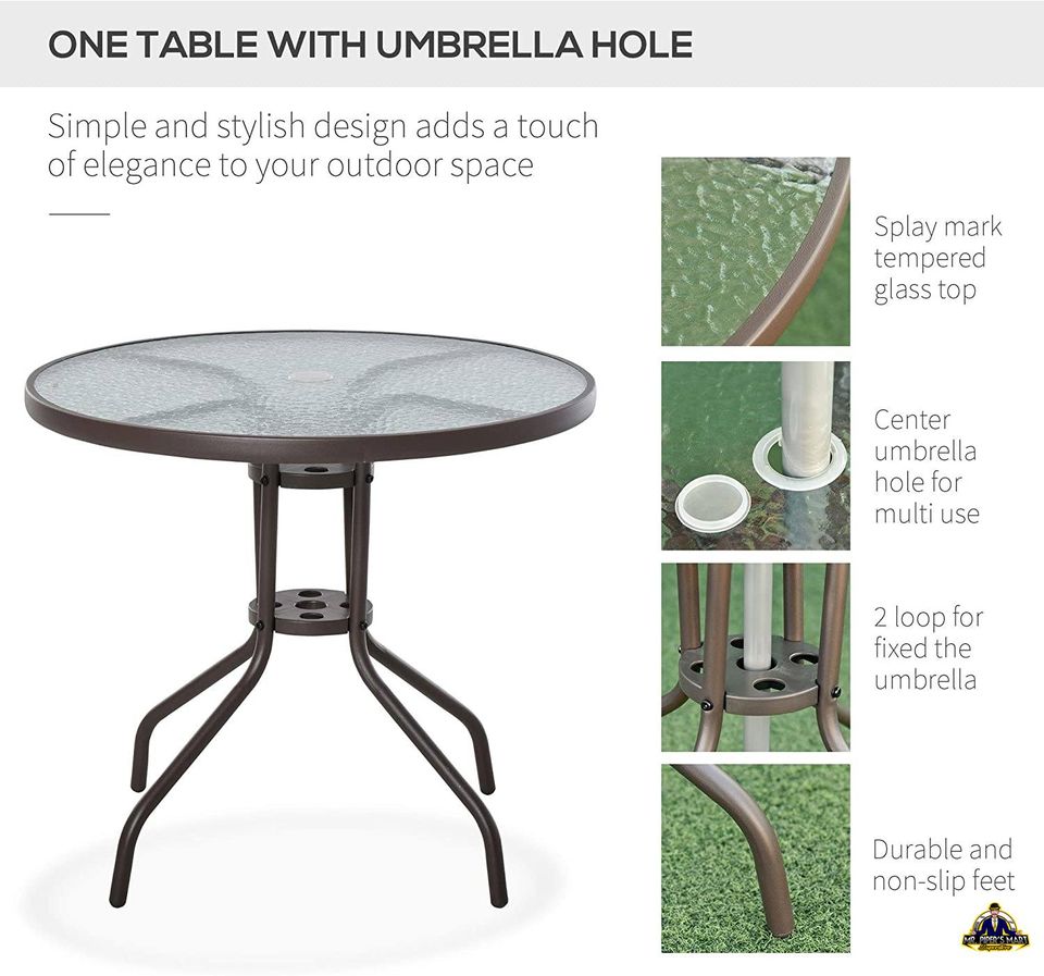 Patio Dining Set Folding Dining Chairs & Round Glass Table for Garden 6 Piece, Beige