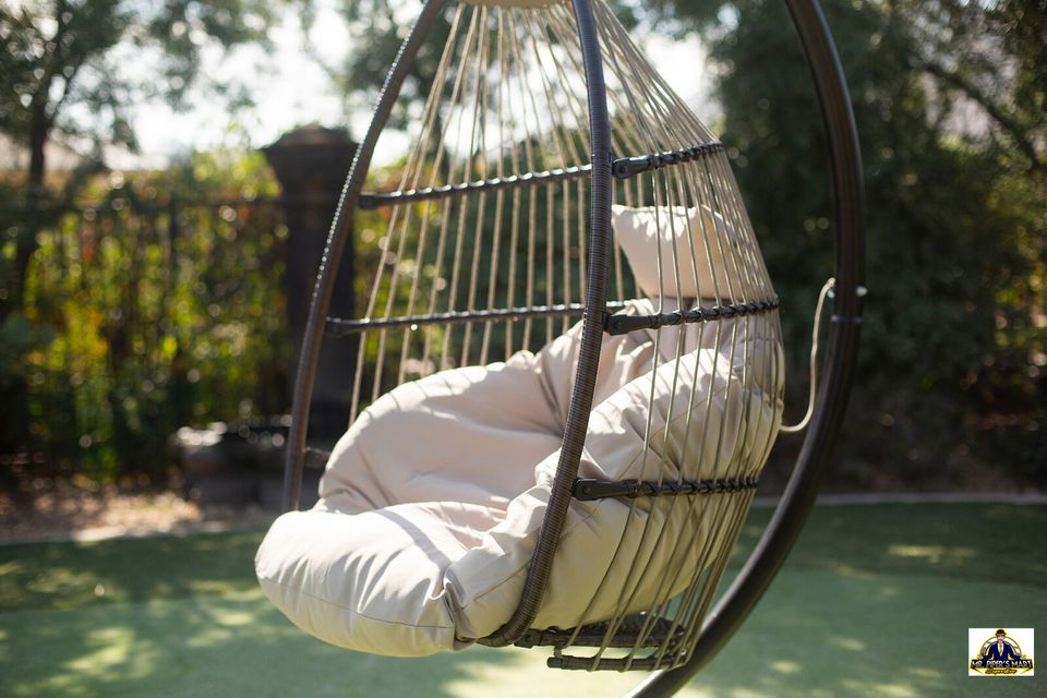 Outdoor Large Lounge Chair Patio Hanging Egg Seat Swing Cushion Headrest Beige
