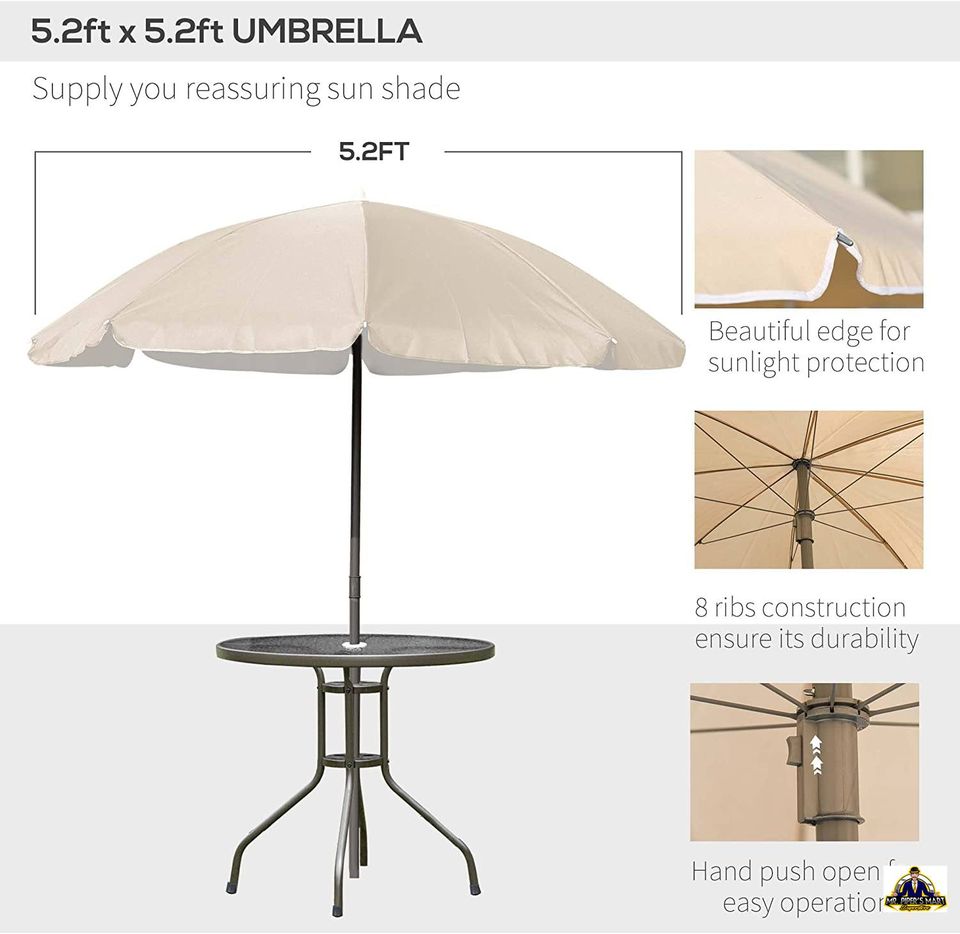 Patio Dining Set Folding Dining Chairs & Round Glass Table for Garden 6 Piece, Beige