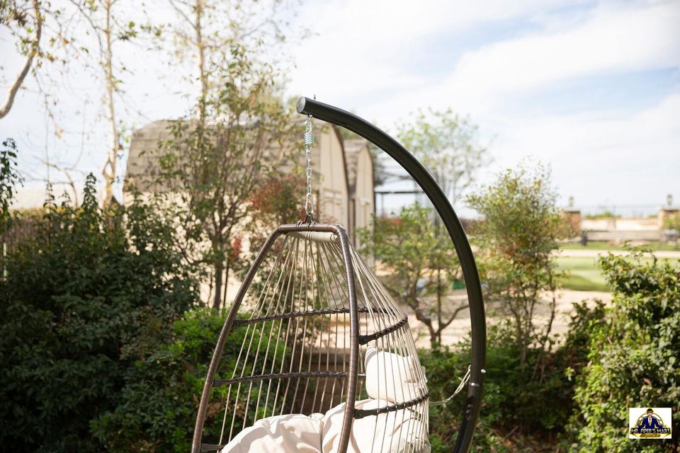 Outdoor Large Lounge Chair Patio Hanging Egg Seat Swing Cushion Headrest Beige